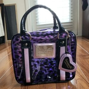 New Betsey Johnson Purple Spot Animal Print Purse Cosmetic Toiletries Makeup Bag